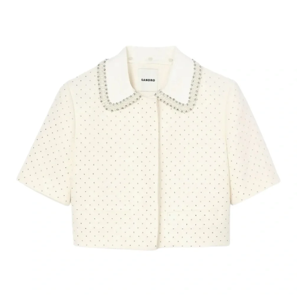 NWT 💯 SANDRO Paris Lahavane Rhinestone Crop Blazer Jacket Blouse Top 34 0 XS - Picture 3 of 13